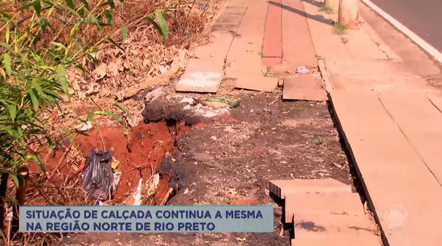 Situação de calçada na região norte de Rio Preto ainda é a mesma